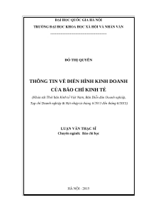 Luận văn Thạc sĩ Báo chí học: Thông tin về điển hình kinh doanh của báo chí kinh tế