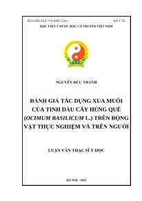 Luận văn Thạc sĩ Y học: Đánh giá tác dụng xua muỗi của tinh dầu cây Húng quế Ocimum basilicum L. trên động vật thực nghiệm và trên người