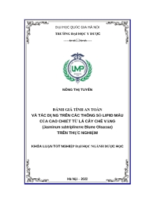 Khóa luận tốt nghiệp: Đánh giá tính an toàn và tác dụng trên các thông số lipid máu của cao chiết từ lá cây Chè vằng (Jasminum subtriplinerve Blume Oleaceae) trên thực nghiệm